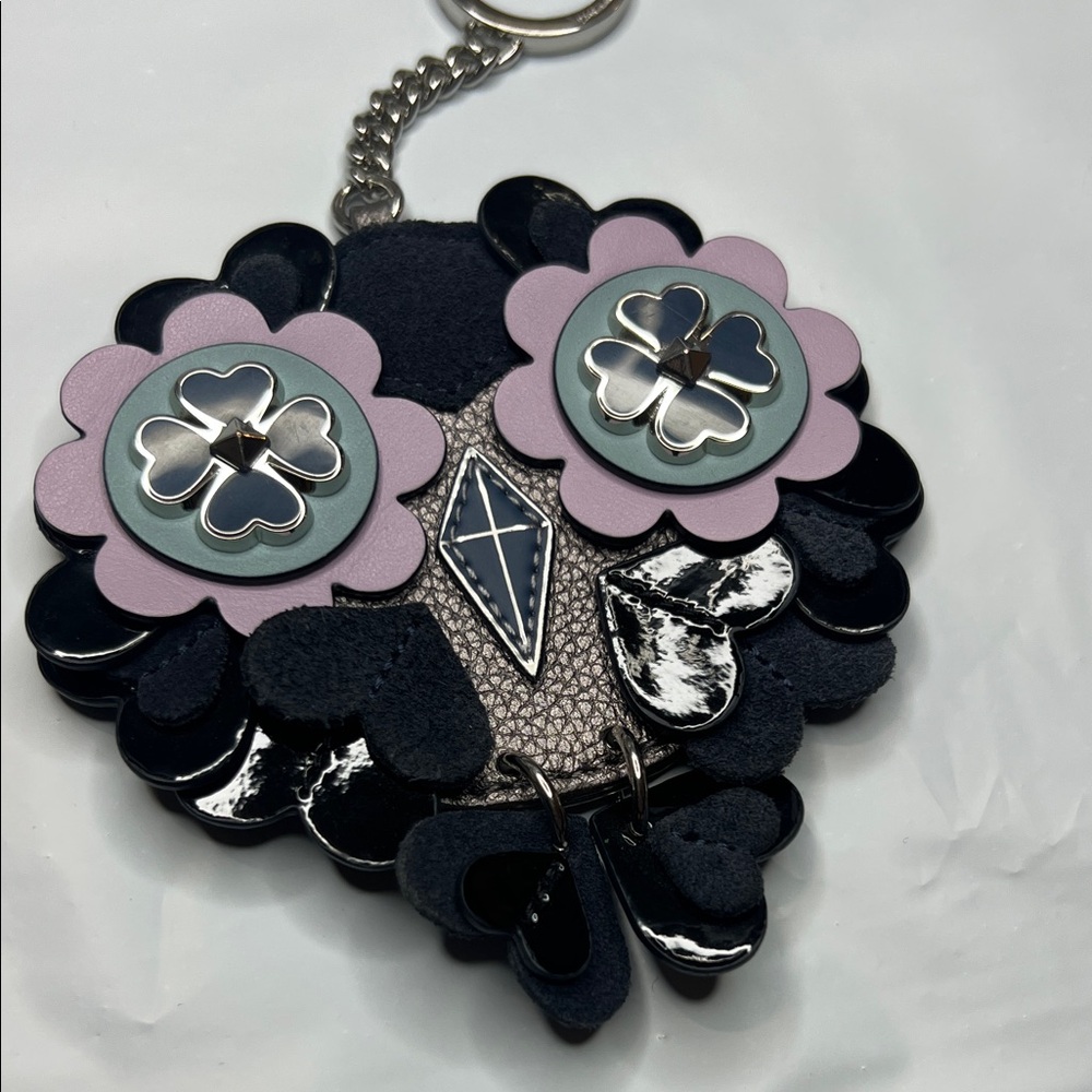 Kate Spade Leather Floral Owl Keychain or bag charm - Navy blue & Purple - Picture 2 of 4